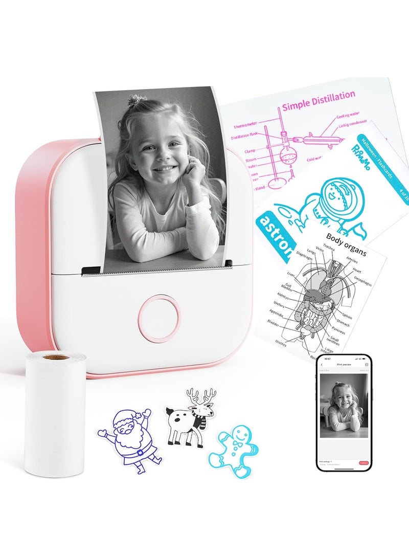 Instant Print for Kids - T02 Print Pod Mini Printer, Sticker Maker Machine, Instant Phone Photo Printer for Study, Fun, Games, Stickers, Labels, Flashcards, Pink - Image 1